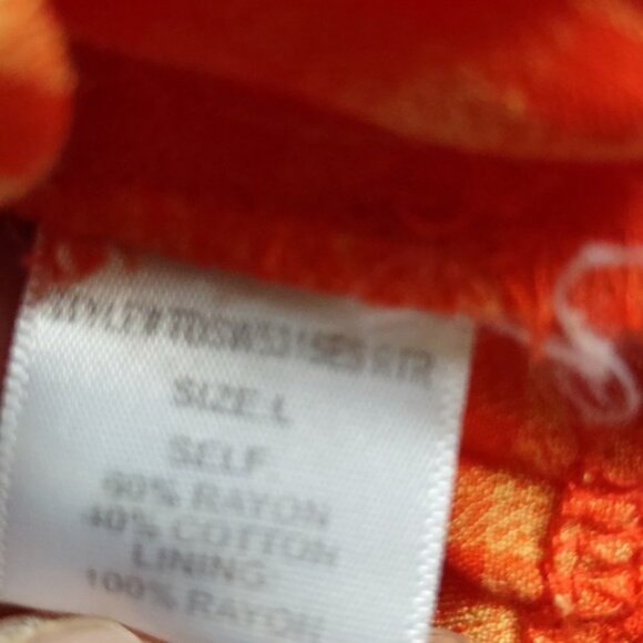 Louna Orange Gingham Print Square Off Shoulder Neckline Puffy Sleeve Tie Top L - Picture 5 of 6